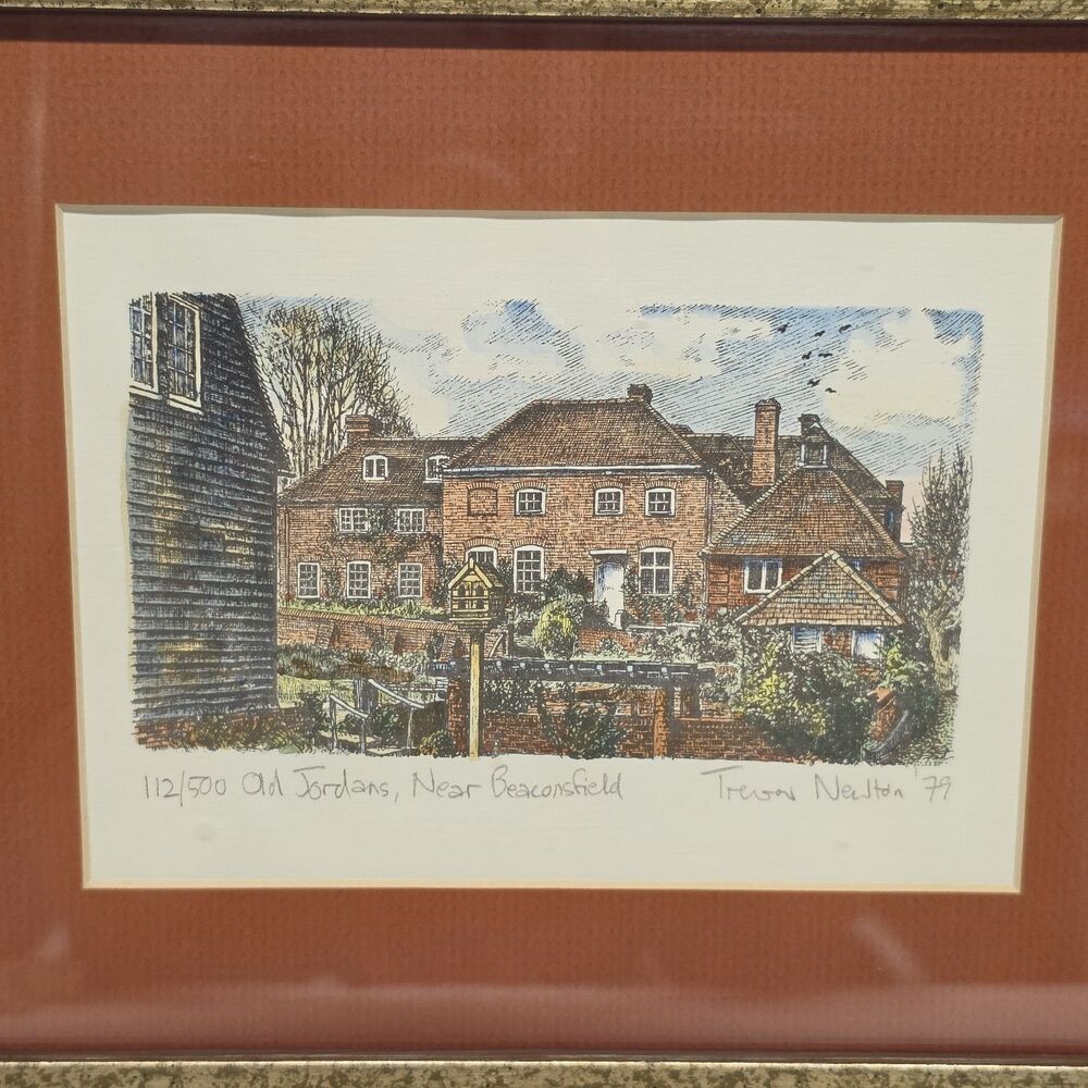 Vintage 70s Trevor Newton Signed Art Print Old Jordans Beaconsfield Buckinghams